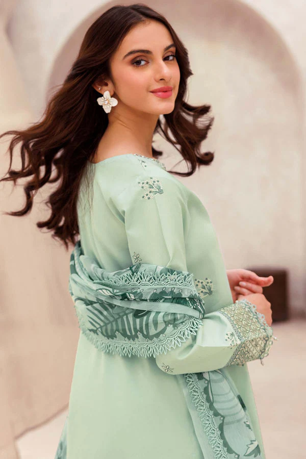 Dhanak-3PC Embroidered Shirt with Digital Printed Wool Shawl - 3279 - Image 5